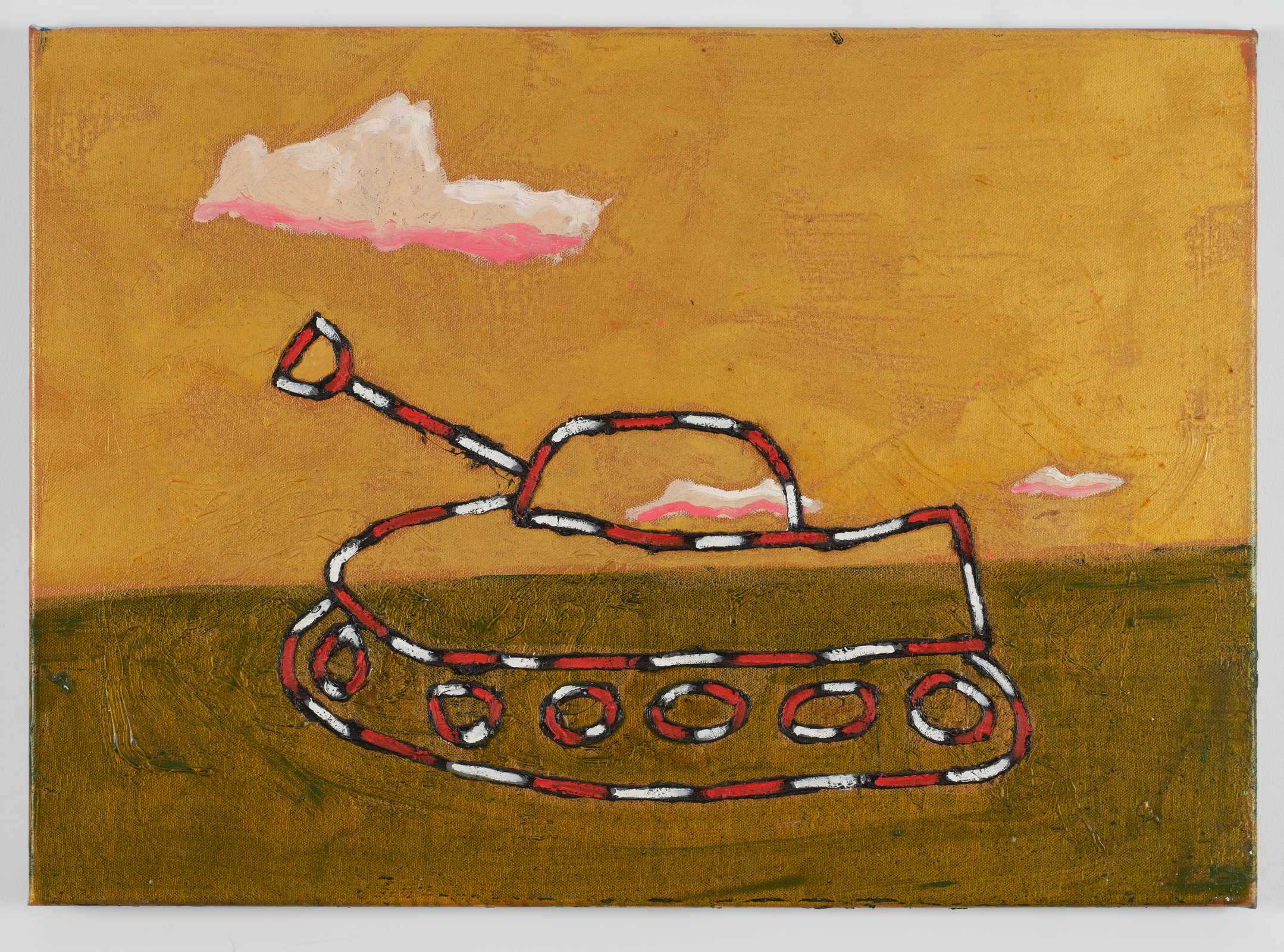 <i>honi soit qui mal y pense</i>, 2020. Mixed media on canvas, 19 3/4 x 27 1/2 in (50 x 70 cm)